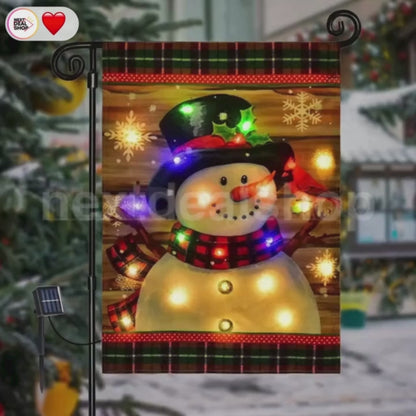 Solar Powered Light-Up LED Snowman Garden Flag - Christmas Holiday Yard & Lawn Decor