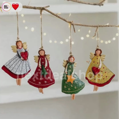 Rustic Metal Christmas Angel Hanging Ornaments - 4 Pack, Vintage Tree & Porch Holiday Decor