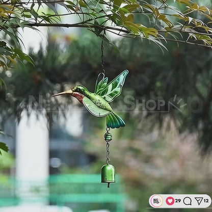 Colorful Stained Glass & Iron Hummingbird Decorative Wind Chime - Home Yard Porch Patio Outdoor Decor Ornament