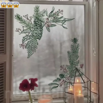 Vintage Christmas Pine Needle & Berry Window Cling - Festive Indoor Glass Holiday Home Decor Accessory