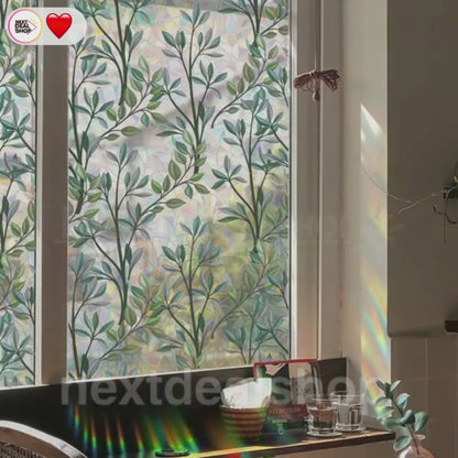 Green Vine Decorative Static Window Film - Botanical Window Decal for Home & Office