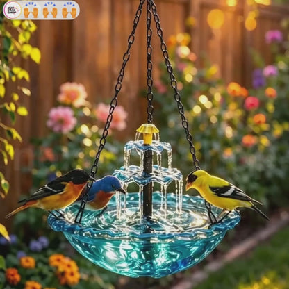 Solar Powered Hanging Cascade Bird Bath Fountain - 9.5-Inch, Garden Patio Decor