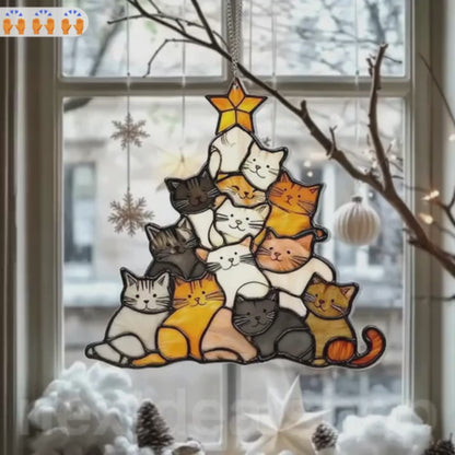 Adorable Cat Tree Suncatcher Ornament - Home Window Wall Holiday Decor Acrylic Ornament