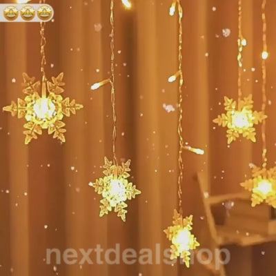 LED Snowflake Curtain Light - 13 ft, Home Window Holiday Party Festival Decor Lighting