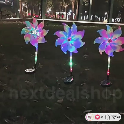 Solar Powered Multicolor LED Pinwheel Garden Stake Light - Waterproof Yard Lighting