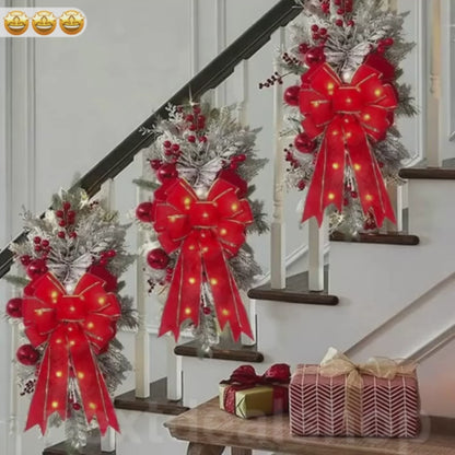 LED Light Up Christmas Ribbon Bow Decor - 2 Pcs, Home Xmas Tree Wreath Door Holiday Party Festive Decor