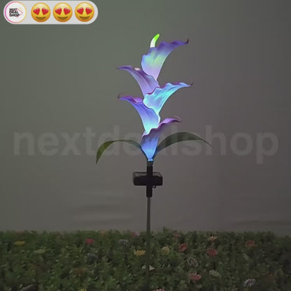 Solar Powered Color Changing LED Calla Lily Stake Lights  -  Weatherproof Flower Bed & Yard Accent Lighting
