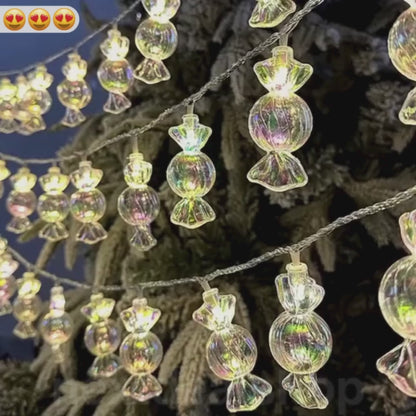 Battery Powered Iridescent Christmas Candy String Lights - 6.56 ft, 10 LED, Home Xmas Tree Holiday Party Festive Decor Lighting