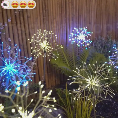 Solar Powered Warm White LED Dandelion Firework Stake Light - Weatherproof Outdoor Lawn Pathway Garden Lighting