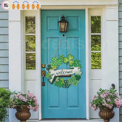 Hand Crafted Wooden St.Patrick’s Day Door Wreath  -  11-Inch, Front Door Spring Holiday Decor