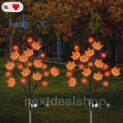 Solar Powered Pumpkin Maple Leaf Stake Light ‑ Waterproof Outdoor Yard Garden Lawn Pathway Halloween Thanksgiving Fall Decor Lighting