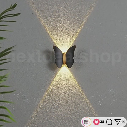 Solar Powered Up & Down Warm White LED Butterfly Wall Lights - Weatherproof Patio & Fence Lighting