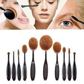 10 Pcs Professional Oval Makeup Brush Set - Designed for Your Curved Face