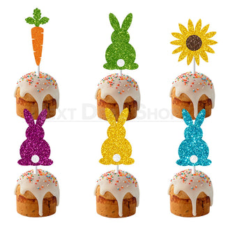 12 Pcs - Colorful Bunny Cupcake Toppers