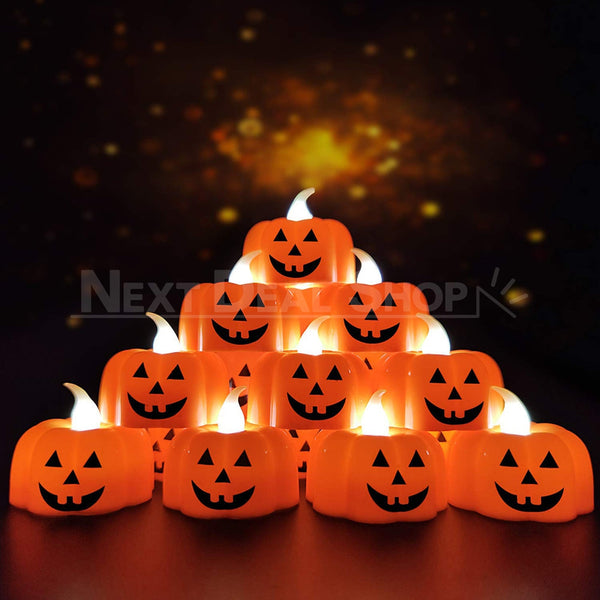 12 Pcs Halloween Flameless LED Pumpkin Flickering Candle Tealights
