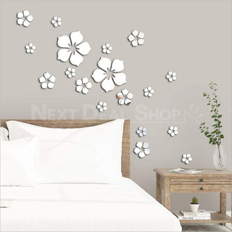 18 Pcs Flower Shape Self-Adhesive Mirror Stickers