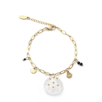 18K Gold Plated Seashell & Gem Enlongated Link Bracelet