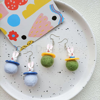 Bunny with Felt Ball Earrings