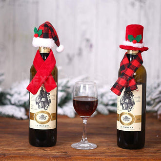 Christmas Wine Bottle Santa Hat and Scarf Decor Set