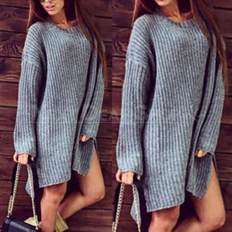 Chunky Ribbed Sweater Dress with Side Splits