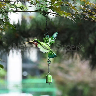 Colorful Stained Glass & Iron Hummingbird Decorative Wind Chime