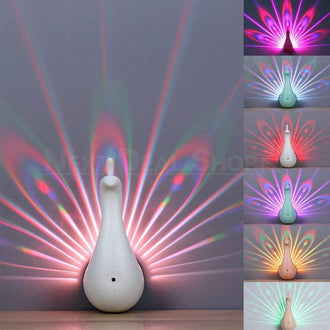 Colour Changing Peacock Feathers LED Light Projection Wall Art