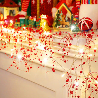 Festive 6.56 ft LED Pearl Garland Fairy Light (Red)