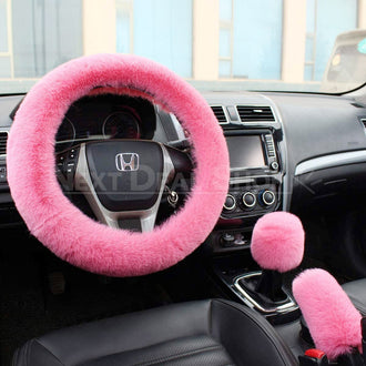 Fluffy Steering Wheel Cover with Shift Gear Cover & Handbrake Cover Set