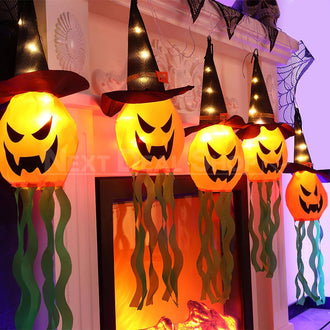 Halloween Lighted Pumpkin With Wizard Hat