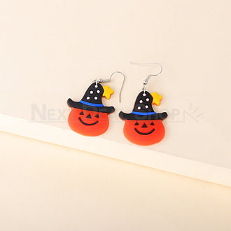 Halloween Pumpkin with Witch Hat Earrings