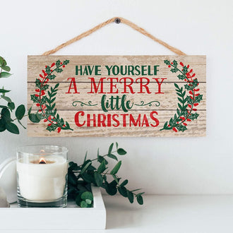 Handcrafted Merry Christmas Wood Plank Hanging Sign (7.8 X 3.9 inch)