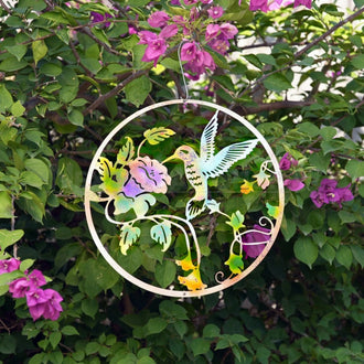 Hummingbird & Flowers Metal Wall Art