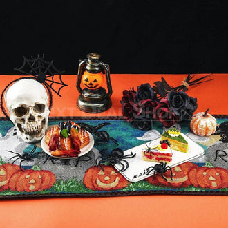 Linen Blend Woven Halloween Themed Table Runner