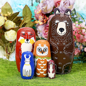 Russian Nesting Animal Wooden Doll Set