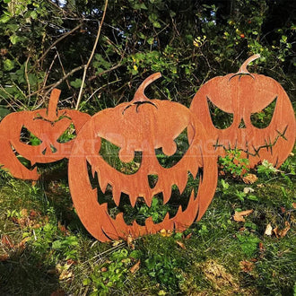 Rusty Metal Halloween Pumpkin Yard Stake