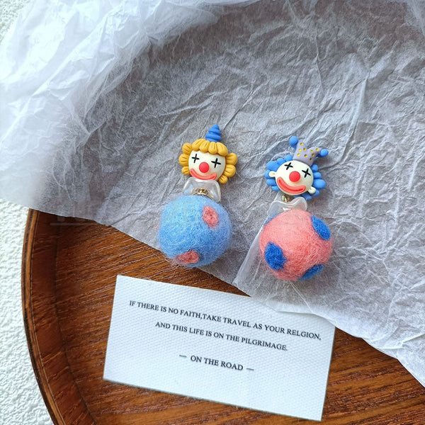 Smiley Clown with Felt Ball Earrings-Next Deal Shop-Mixed-Next Deal Shop