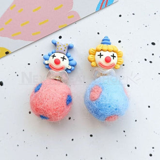 Smiley Clown with Felt Ball Earrings