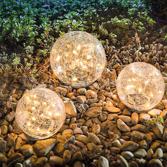 Solar Powered Cracked Glass Ball LED Stake Lamp