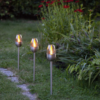 Solar Powered Stainless Steel LED Candle Stake Light