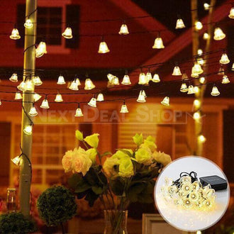 Solar-Powered Warm-White Jingle Bell String Lights