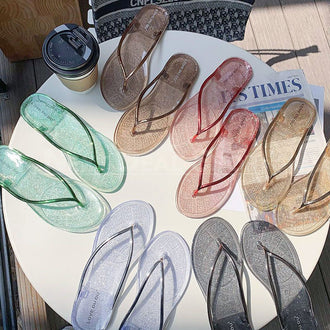 Transparent Crystal Flip Flops