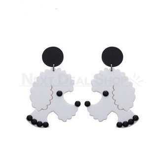 White Poodle Earrings